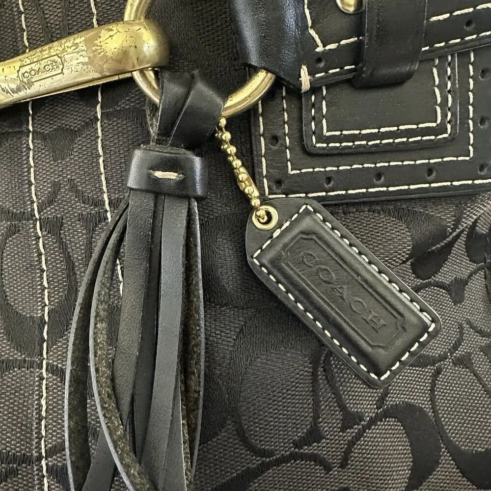 Coach Hampton Signature Carryall Satchel Purse Black Canvas #JG673-10509 - Picture 3 of 14